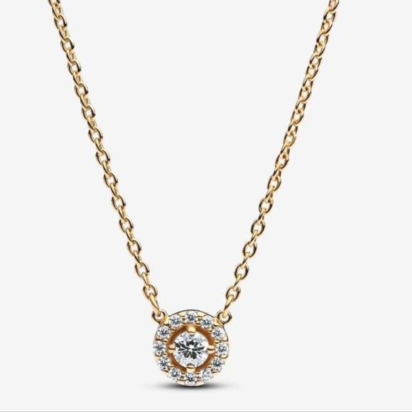 Pandora Round Pavé Halo Pendant Necklace 14k gold plating - Picture 1 of 5
